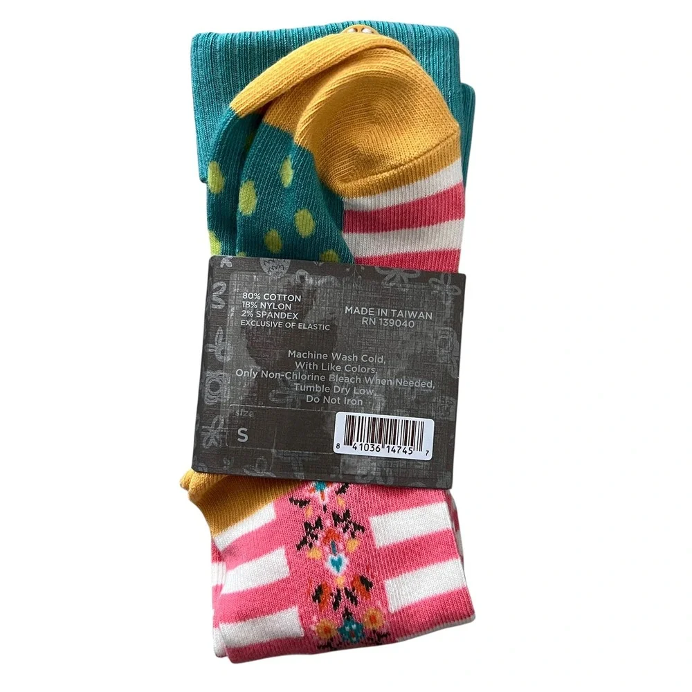 Matilda Jane Girls Socks Knee High Pink Striped Teal Cuff Button Size S‎